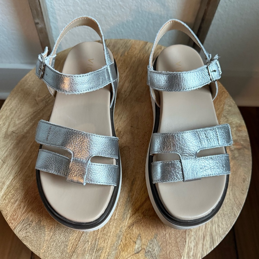 Vionic Solana Silver Leather Platform Sandals Sz:… - image 3